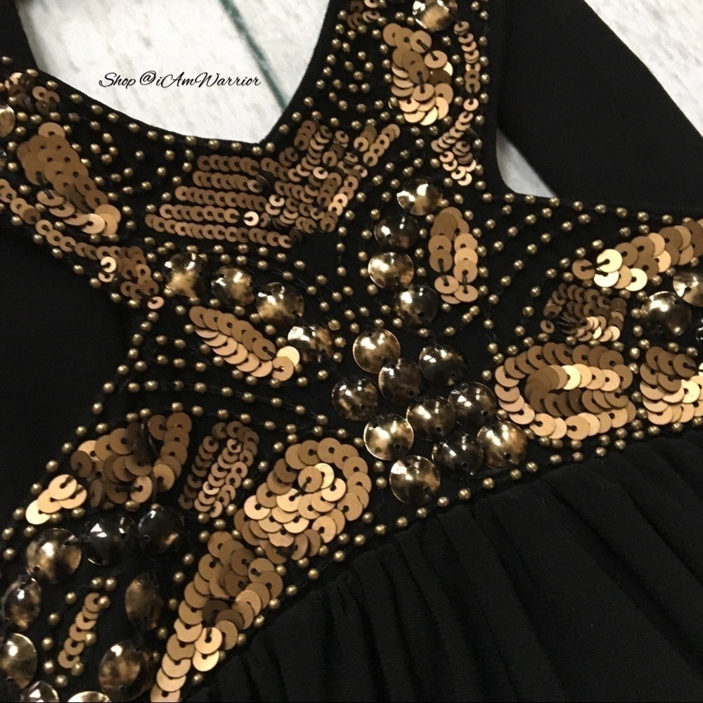 Cache Bronze Beaded Sequin Stretchy Halter Top *S… - image 8